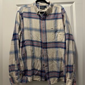 Nautica Men's Beige and Blue Plaid Shirt